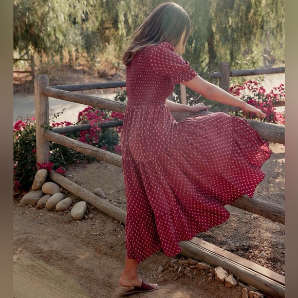 Christy Dawn The Brooklyn Midi Dress Dusty Crimson Silk NWT - Picture 3 of 11